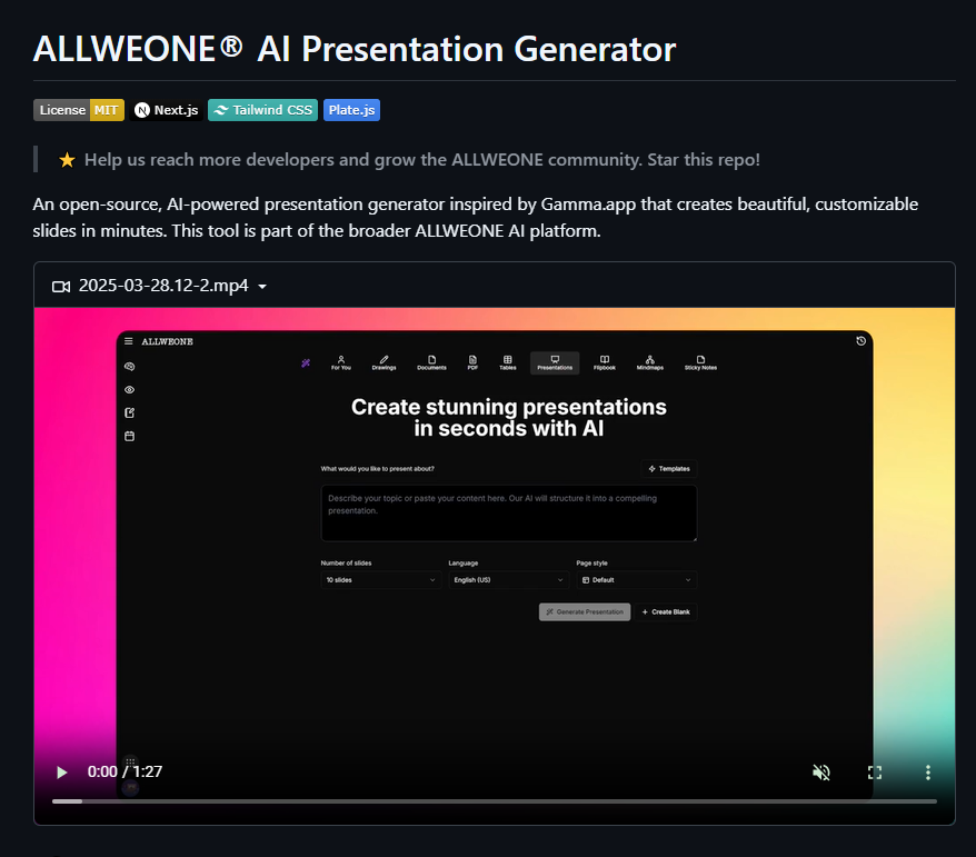 一句话搞定专业PPT！开源利器Presentation-AI免费发布，支持本地运行，全面压过Gamma.app-爱智特agent,一站式企业智能体推荐平台,扣子企业智能体,扣子工作流免费复制下载