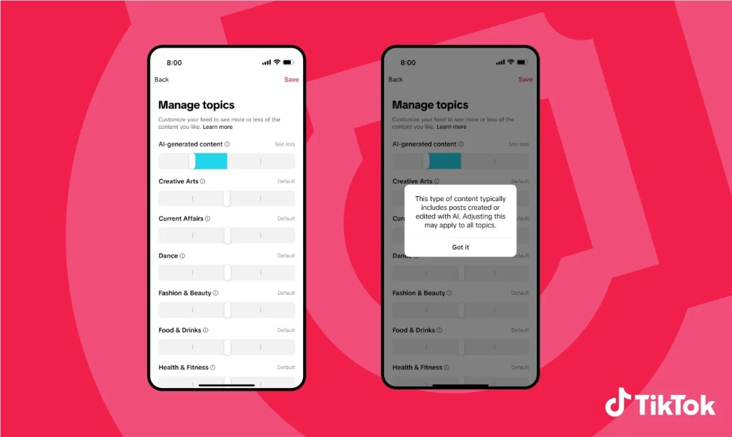 TikTok 上线新设置：用户可自定义看到的 AI 内容比例-爱智特agent,一站式企业智能体推荐平台,扣子企业智能体,扣子工作流免费复制下载