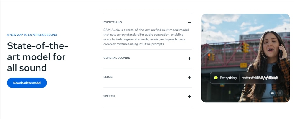 Meta发布SAM Audio:首个可“点一下就分离声音”的多模态模型,一键抽取吉他、人声或狗叫-爱智特agent,一站式企业智能体推荐平台,扣子企业智能体,扣子工作流免费复制下载