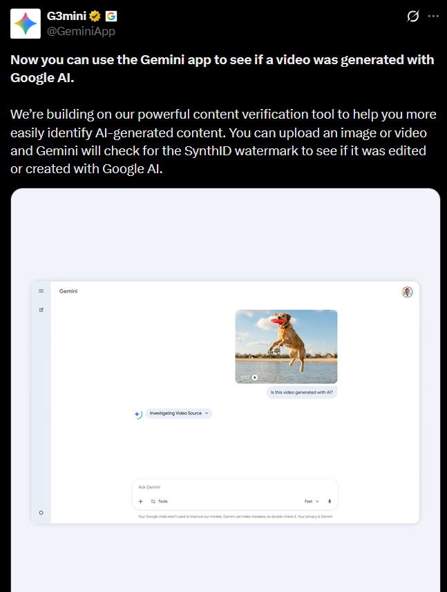 Google Gemini 迎来重大更新:用户可一键核验视频是否由 Google AI 生成-爱智特agent,一站式企业智能体推荐平台,扣子企业智能体,扣子工作流免费复制下载