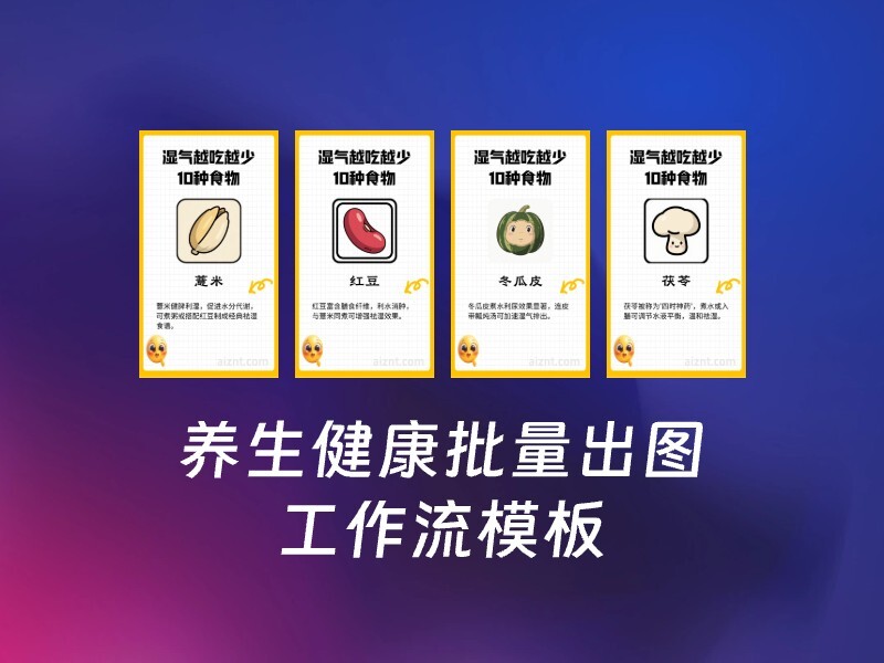 养生健康批量出图-爱智特agent,一站式企业智能体推荐平台,扣子企业智能体,扣子工作流免费复制下载