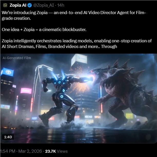 一句话也能拍爆款短剧！Zopia登场：多Agent协作一键产出电影级成片，24小时无人值守自动化制作-爱智特agent,一站式企业智能体推荐平台,扣子企业智能体,扣子工作流免费复制下载