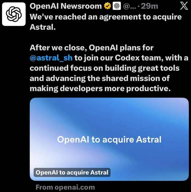 OpenAI 再出重拳：拿下开发者利器 Astral，巩固 Codex 编程领跑优势-爱智特agent,一站式企业智能体推荐平台,扣子企业智能体,扣子工作流免费复制下载