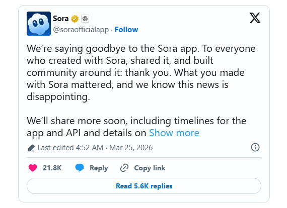 生成式AI在社交遭遇滑铁卢：OpenAI 宣布下线视频社区 Sora App-爱智特agent,一站式企业智能体推荐平台,扣子企业智能体,扣子工作流免费复制下载
