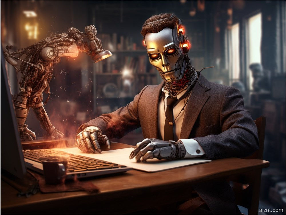 AI写作机器人写作 (图片来源:AI合成) AI写作机器人写作