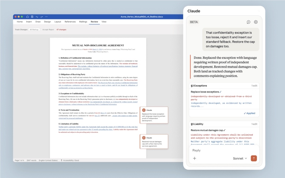 Anthropic 上线 Claude 的 Word 插件，精准切入法律与金融领域-爱智特agent,一站式企业智能体推荐平台,扣子企业智能体,扣子工作流免费复制下载